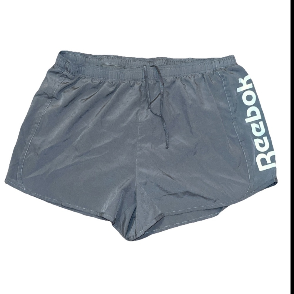 Reebok Charcoal Sports Athletic Running Shorts With Lining Bold REEBOK LOGO